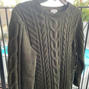 J. Jill Chenille Dark Green Crewneck Knit Pullover Sweater Womens Sz S (petite)